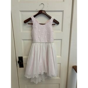 American Princess Pink And White Floral Tulle Pearl Dress Size 12